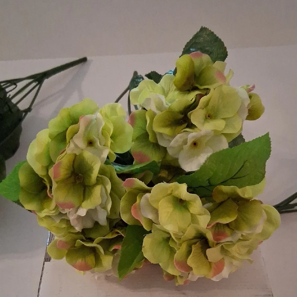 3 Individual Sets Green and White Hydrangea Faux Floral Arrangement